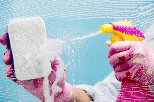 Professional carpet cleaning staff working carefully in a property